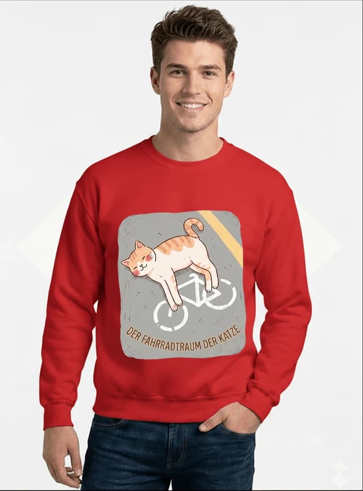 der fahrradtraum der katze t shirt ses katzenmotiv fr radfahre sweatshirt mit rundhalsausschnitt red
